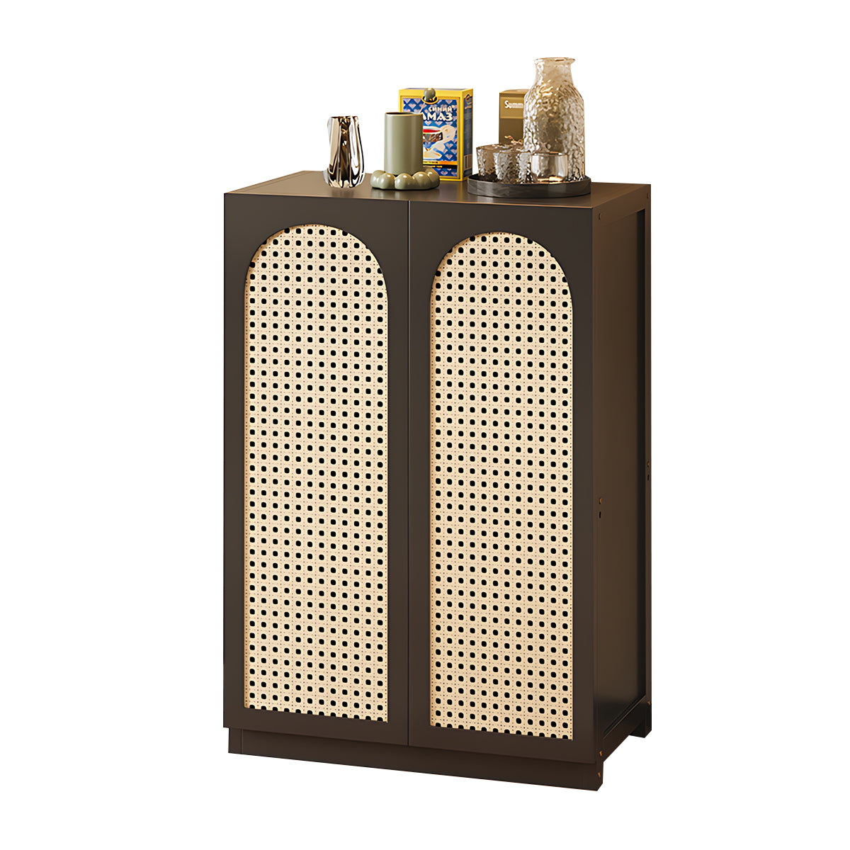 Eco-Friendly Bamboo Sideboard with Flip-Top Drawers and Storage Compartments