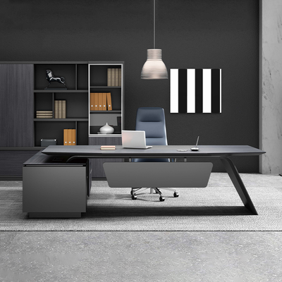 Luxury Gray Executive Desk with Spacious Side Cabinet