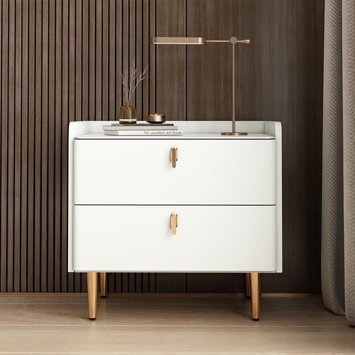 Italian Minimalist Bedside Table with Sturdy Metal Legs