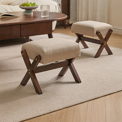 Minimalist Solid Wood Ottoman with X-Shaped Legs