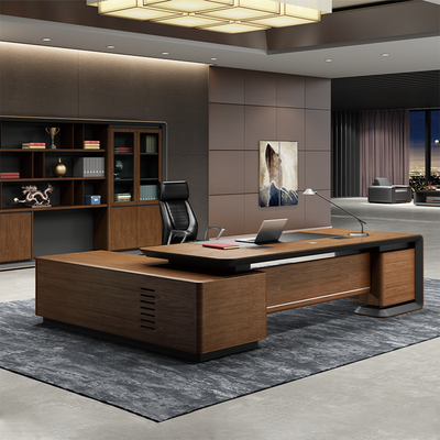 L-Shaped Executive Desk with Side Cabinet