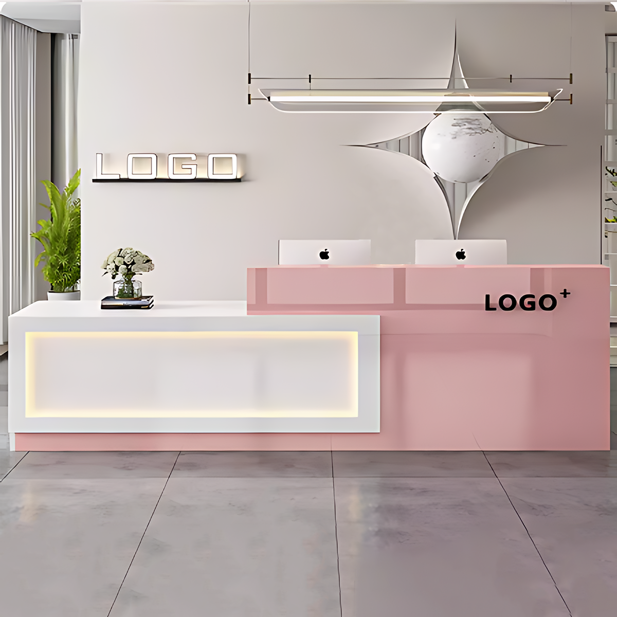 Modern and Minimalist High-Space Utilization Reception Desk with Exquisite LED Light Design（Stock Items）