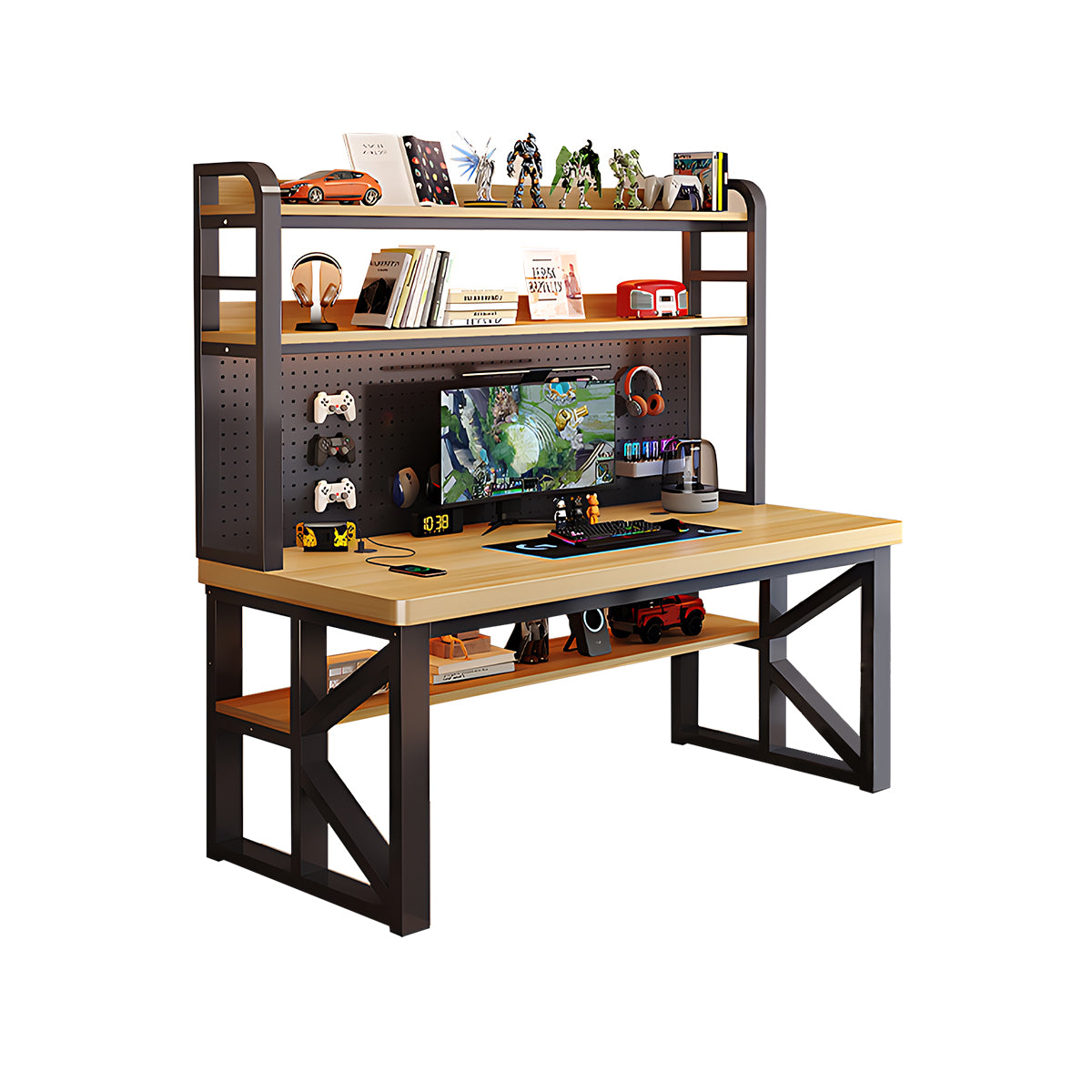 Modern Solid Wood Desk with Multi-Functional Storage & Efficient Organization