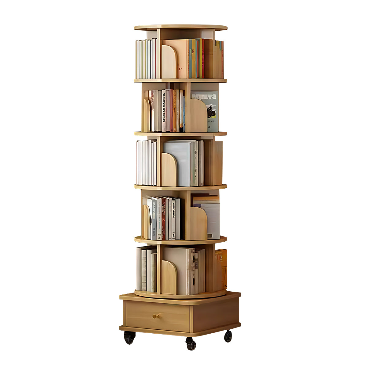 Minimalist Rotating Bookshelf, 360° Rotation, Multi-Layer Storage, Casters
