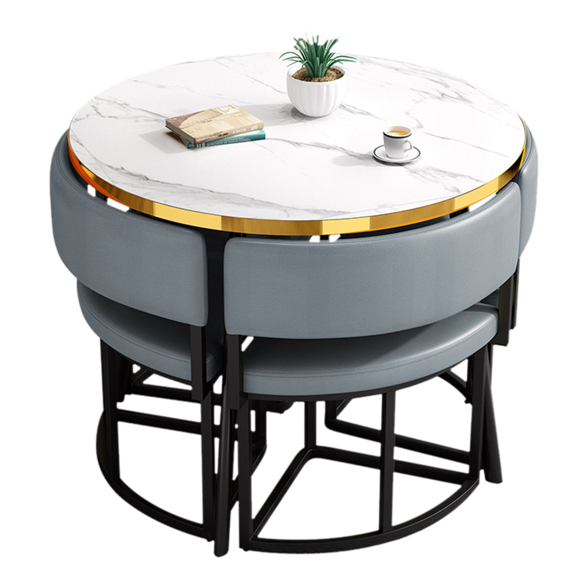 Modern Office Reception Round Table with 4 Backrest Chairs