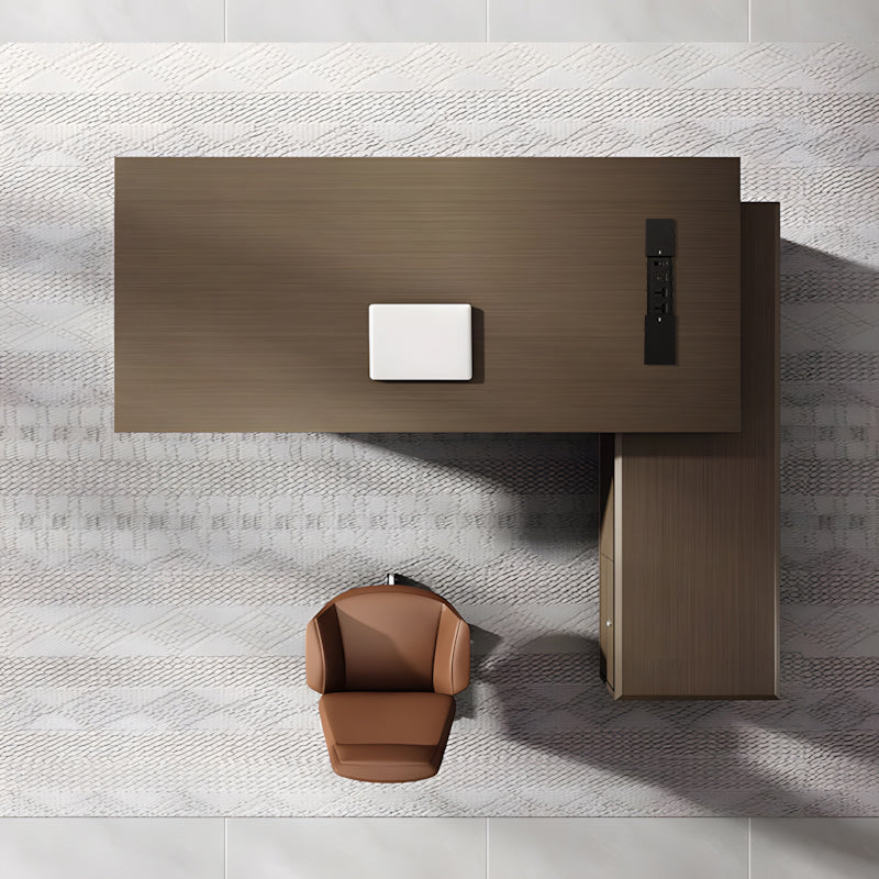 L-Shaped Executive Desk, front and side view, Italian-Style Luxurious Dark Brown L-Shaped Executive Desk With Spacious Desktop Design finish, for...