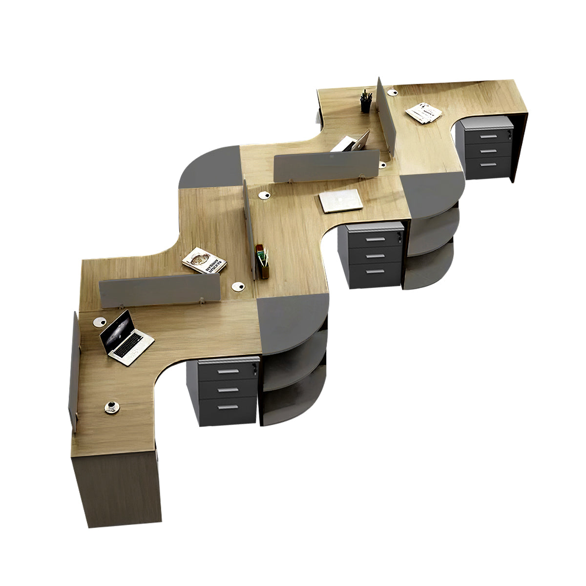 Modern Corner Shaped Employee Office Desk with Partition Panel