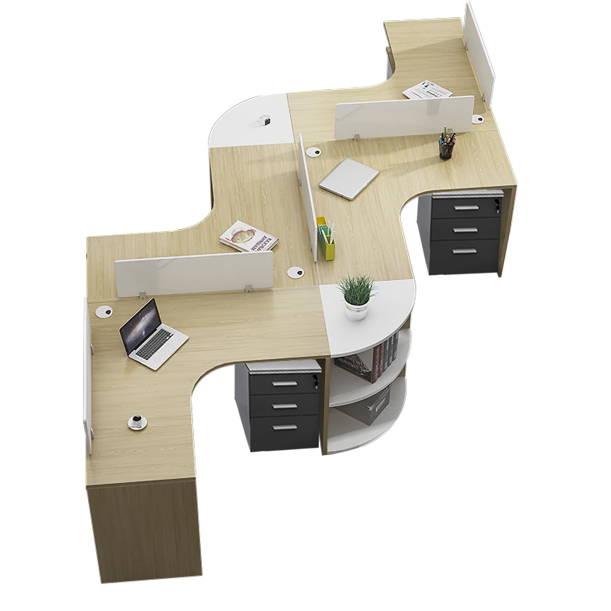 Modern Corner Shaped Employee Office Desk with Partition Panel