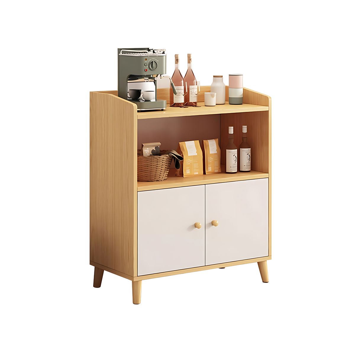 Refined Scratch-Resistant Sideboard with Open Storage and Drawers