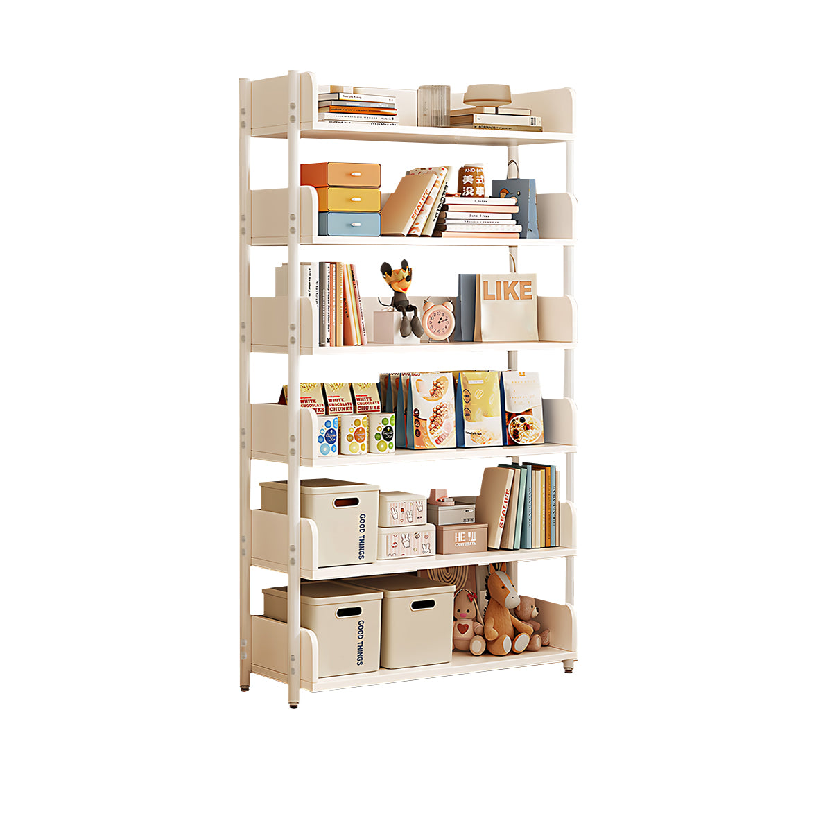 Minimalist Wood Bookshelf with Multi-Layer Storage and Anti-Fall Panels