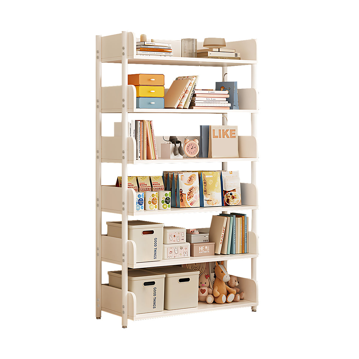 Minimalist Wood Bookshelf with Multi-Layer Storage and Anti-Fall Panels