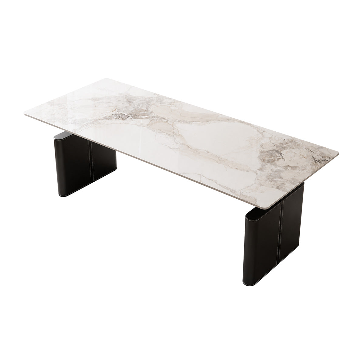 Electric Height-Adjustable Executive Desk with Power Hub and Saddle Leather Top