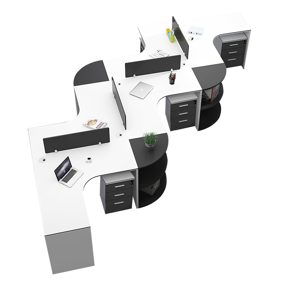 Modern Corner Shaped Employee Office Desk with Partition Panel
