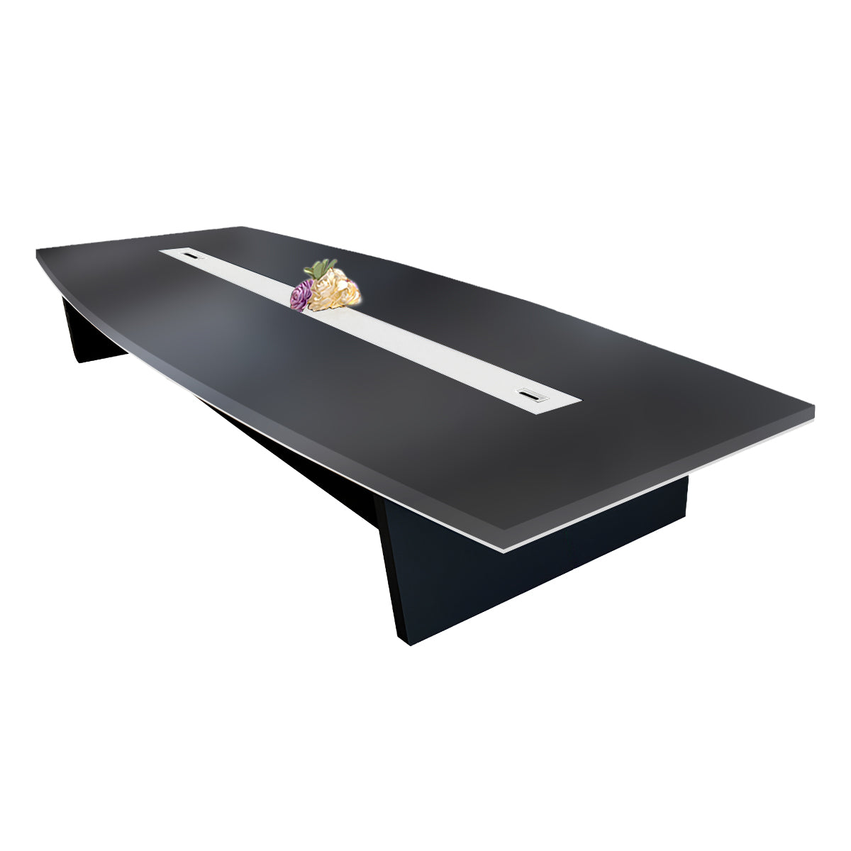 Modern Boat-Shaped Conference Table with Cable Management Ports