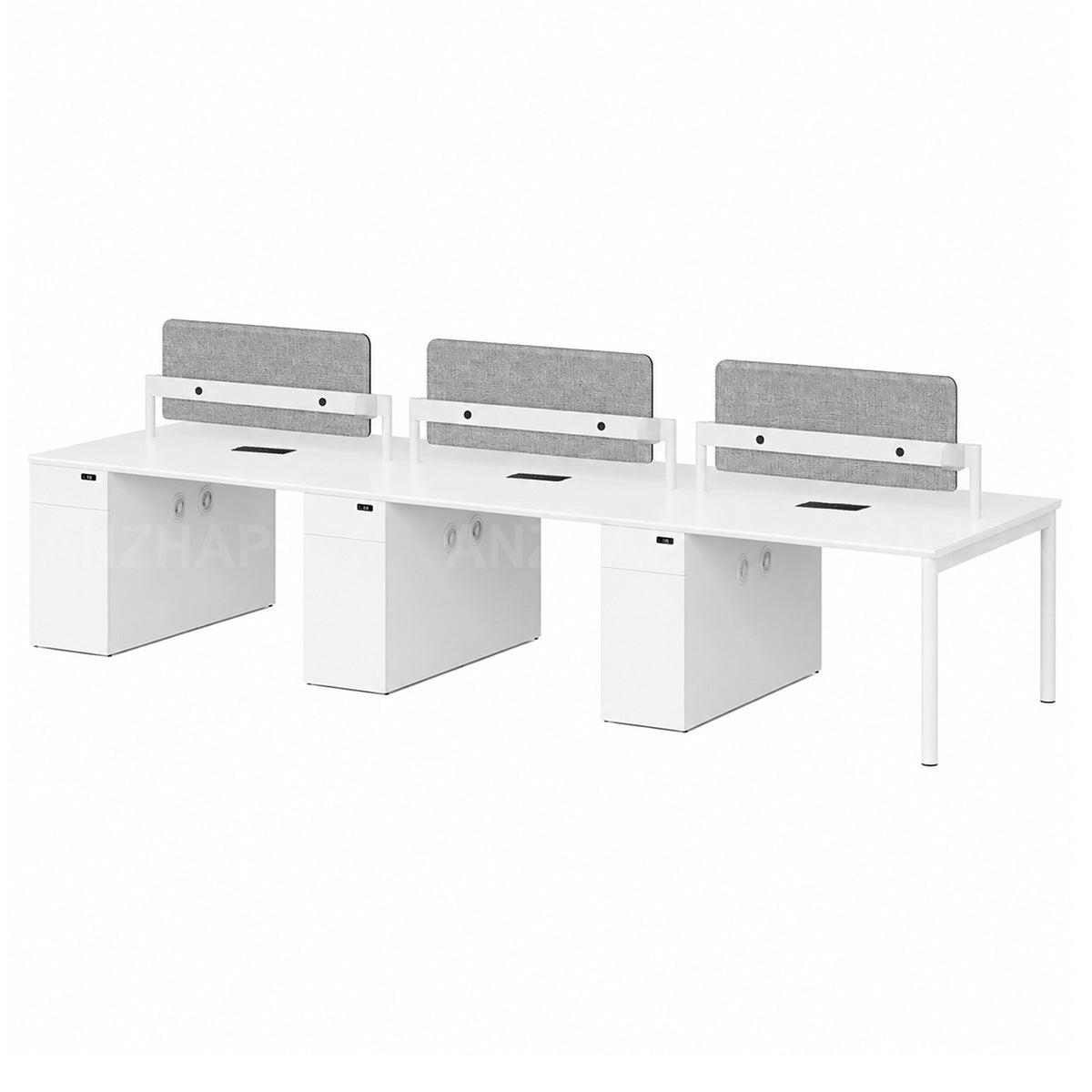 Collaborative Office Desk With Privacy Panels, Power Outlet & Side Storage