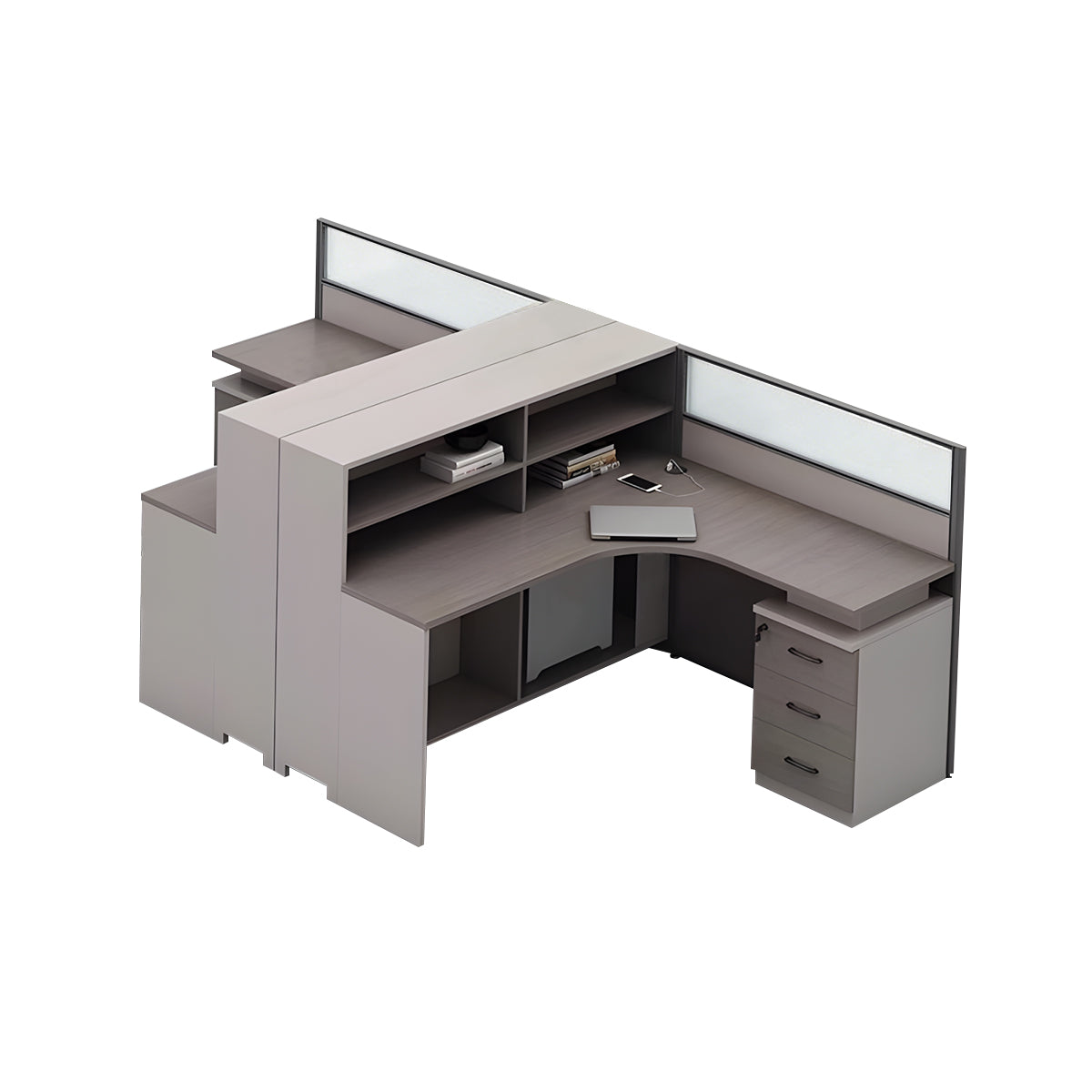 L-Shaped Minimalist Office Desk with Built-In Outlets, Ample Storage Space