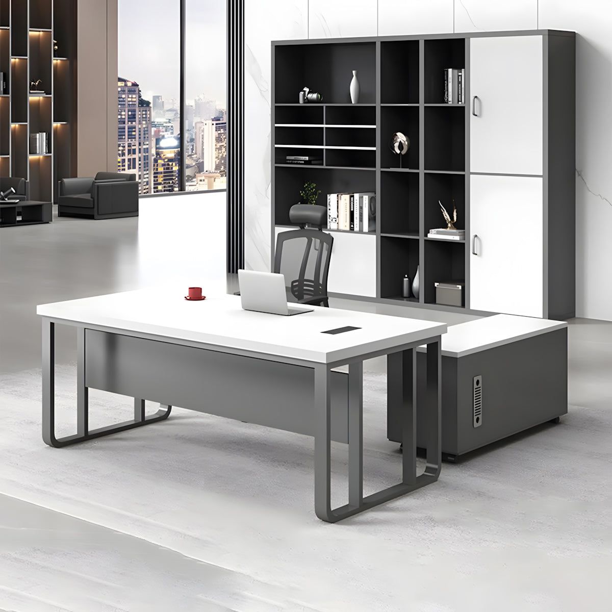 Executive Desk For Work Office Desk With side cabinet For PC With Vent Curtain Board with Wiring BOX（Sale Event）