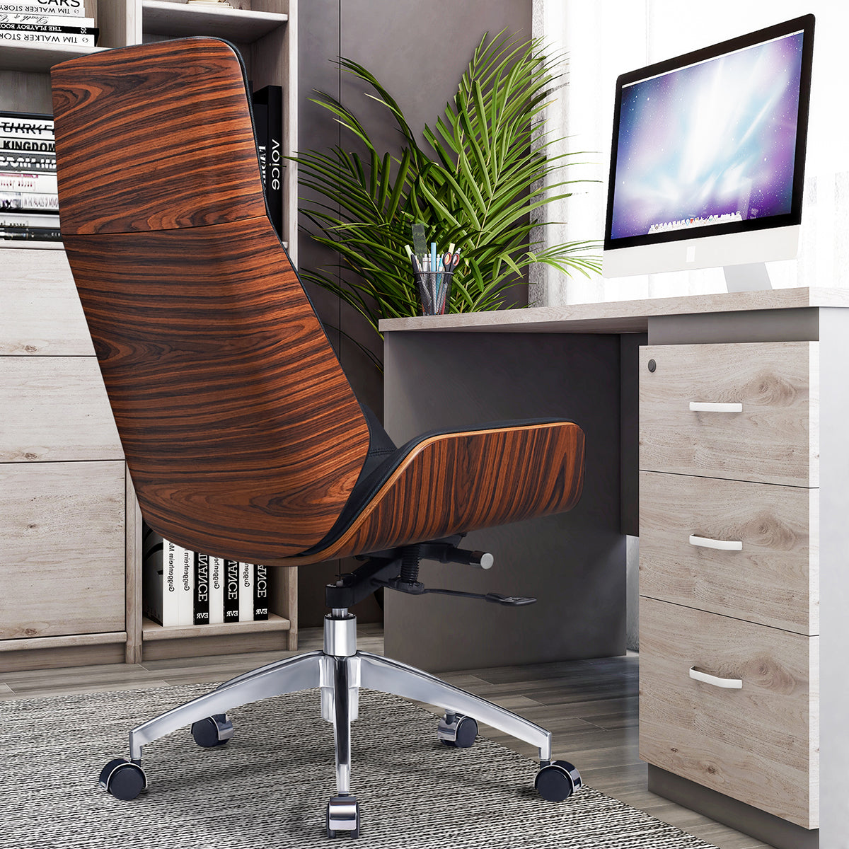 Modern Leather Office Chair with Adjustable Height & 360° Swivel（Stock Items）