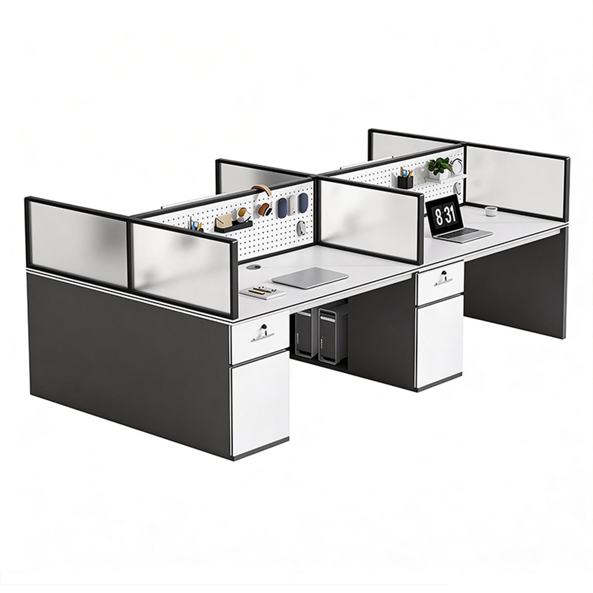 Modern Minimalist Office Desk with Functional Privacy Panels, Ample Storage Space