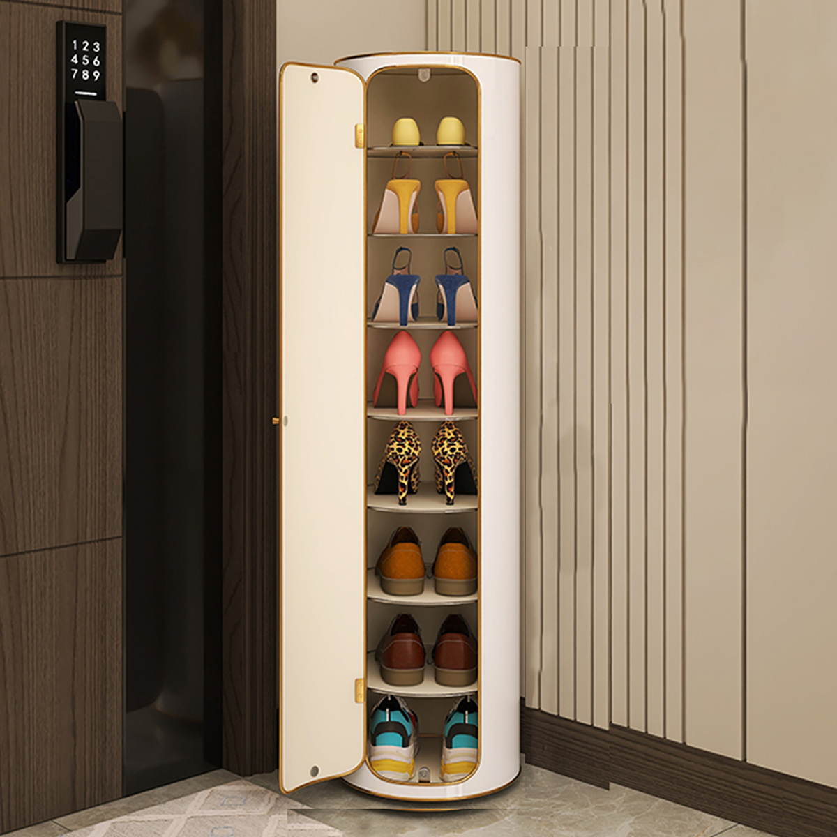 Minimalist Elegant Cylindrical Rotating Shoe Cabinet