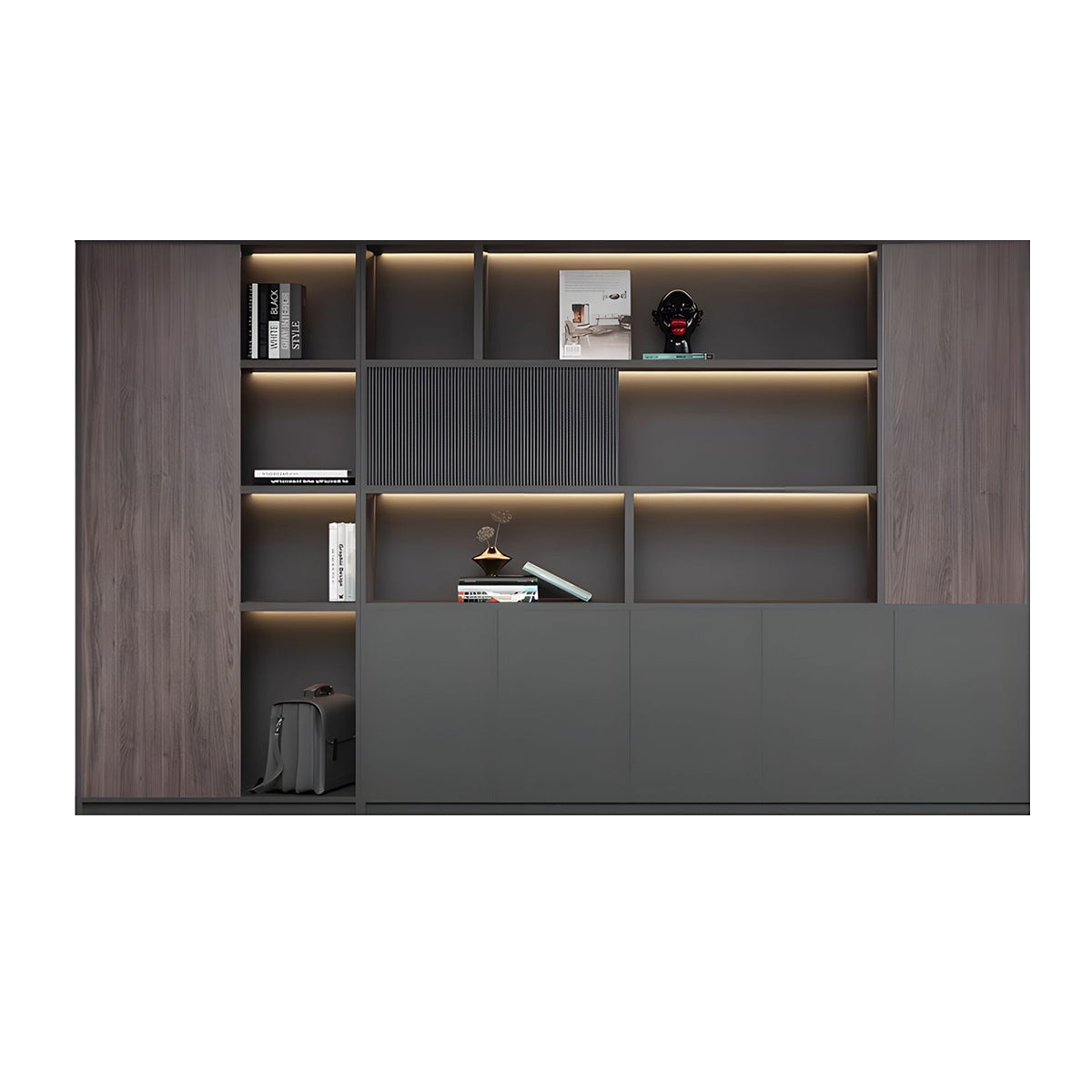 Premium Executive Office Wooden Cabinet with Shelves, Lockable Compartments, and Sliding Doors for Workplace Organization