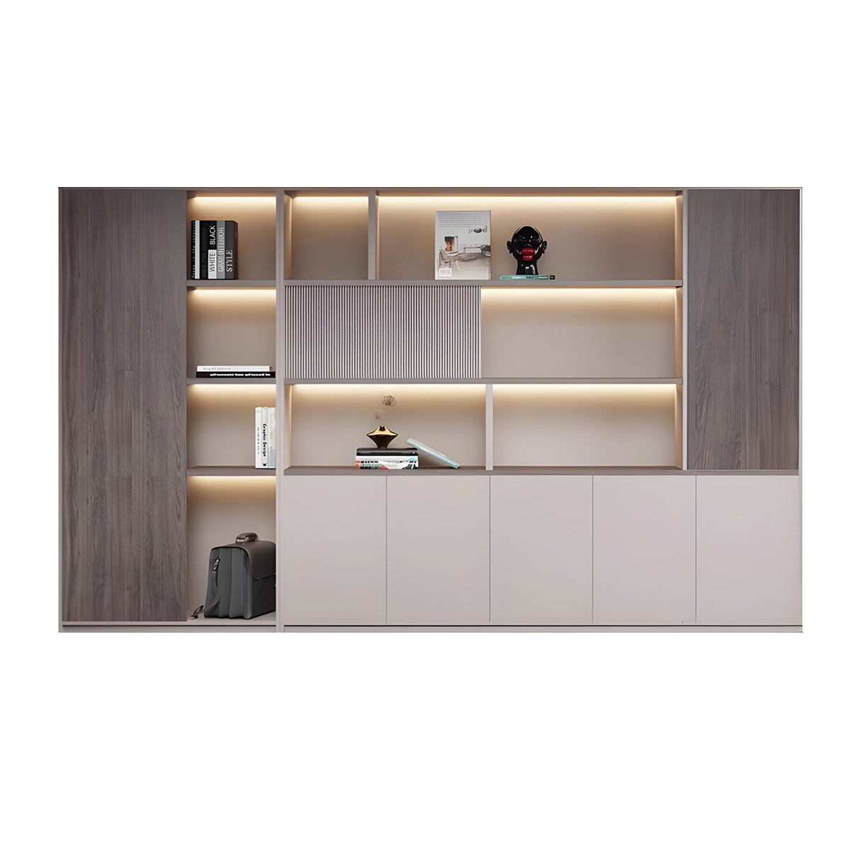 Premium Executive Office Wooden Cabinet with Shelves, Lockable Compartments, and Sliding Doors for Workplace Organization