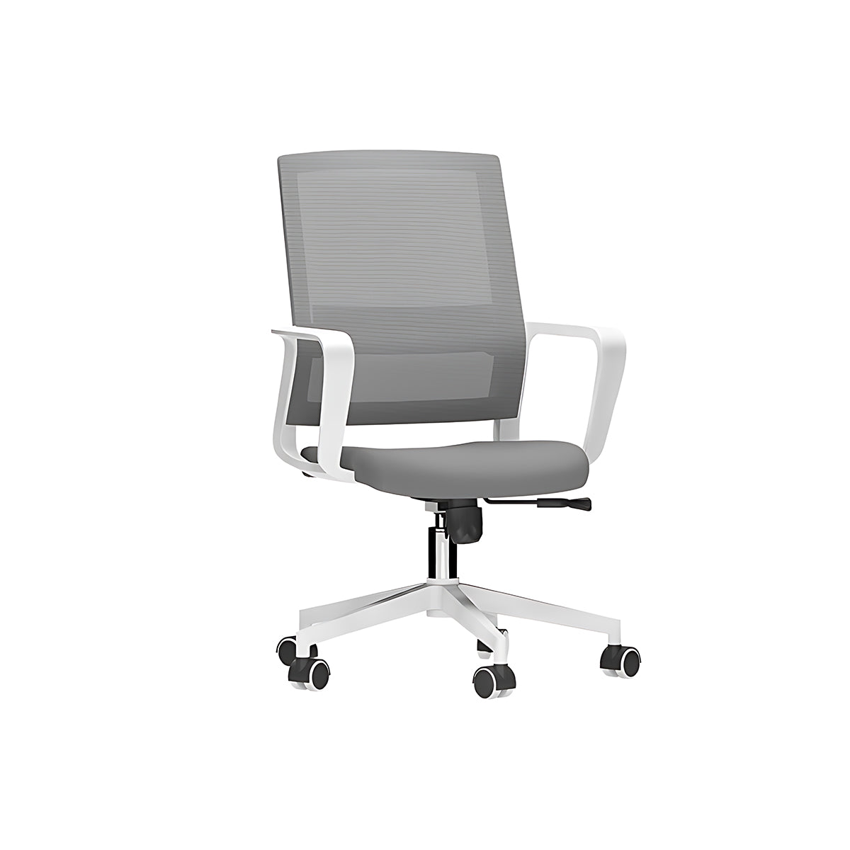 Modern White Office Desk with Gray Privacy Panel Lockable Storage