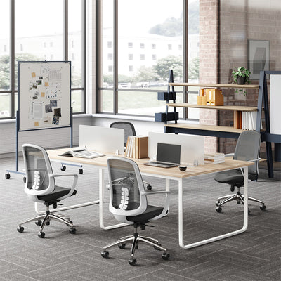 Professional 94" L Office Desk with Thick Durable Desktop, Privacy Divider Panel, Integrated Cable Management System & Reinforced Legs for Modern Workspaces (In Stock)