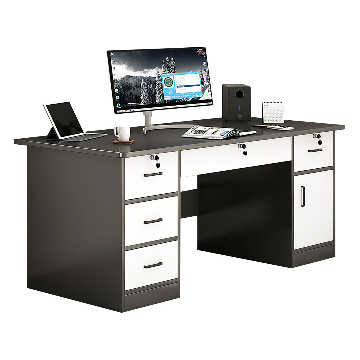 Minimalist Computer Desk with Storage Drawers for Home and Office