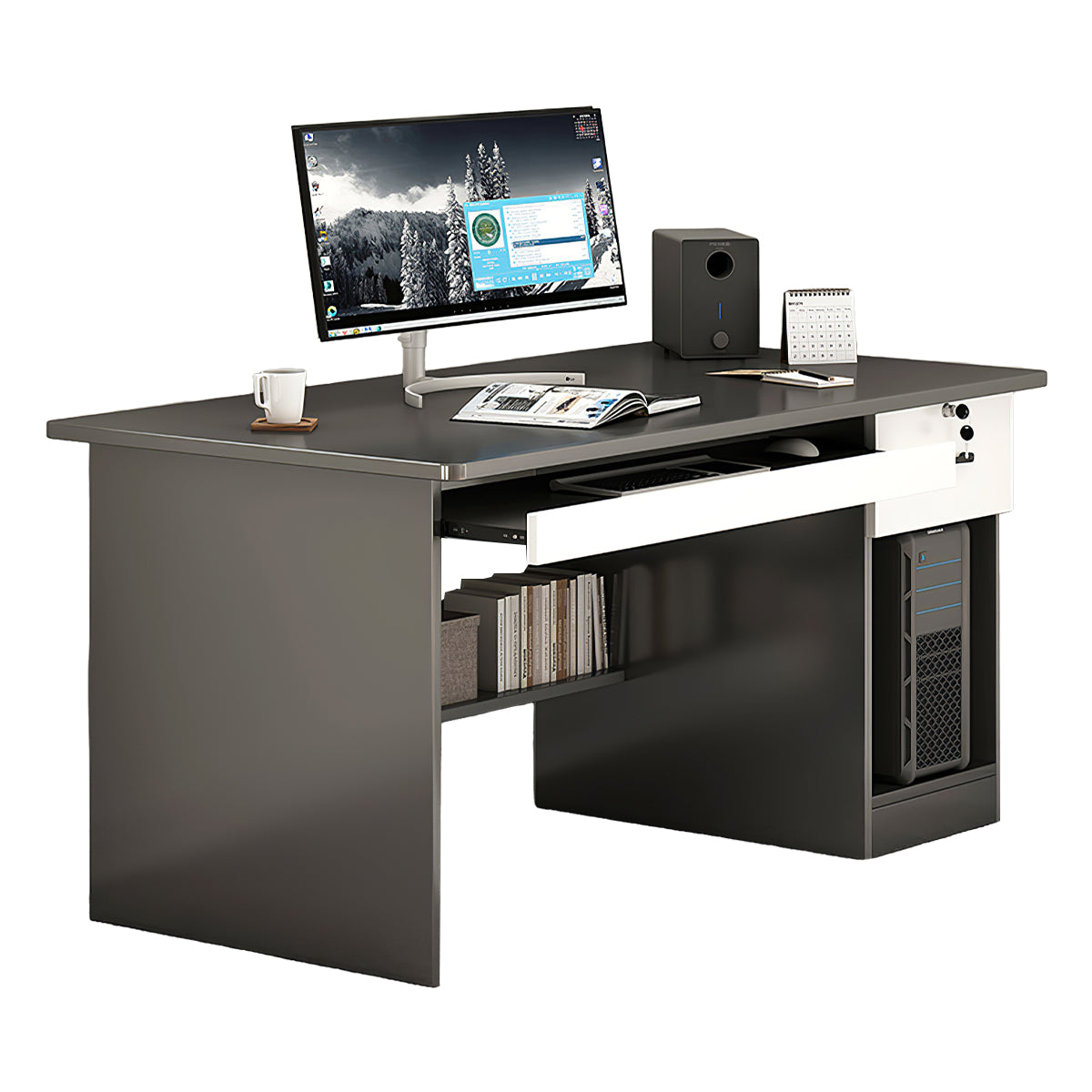 Minimalist Computer Desk with Storage Drawers for Home and Office