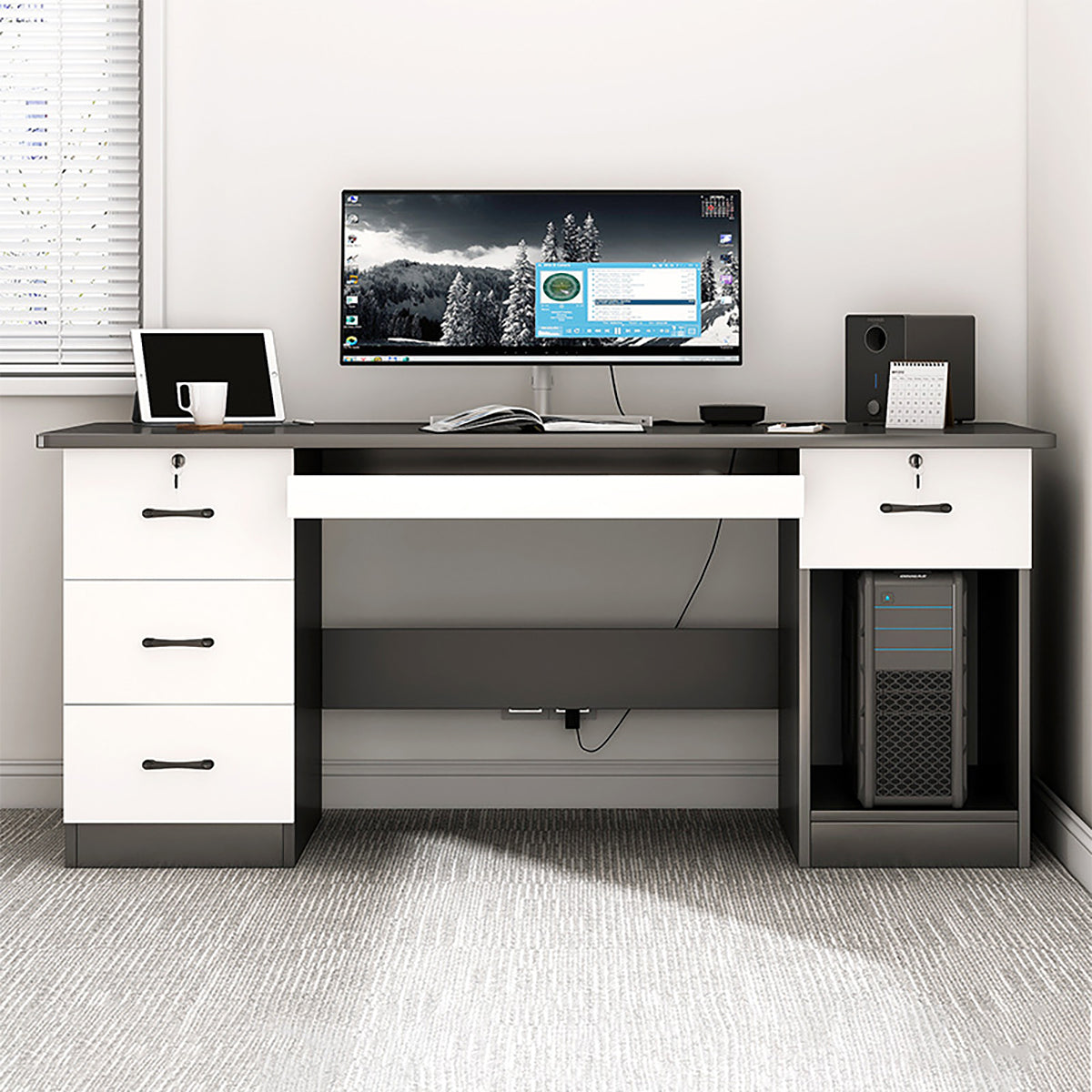 Minimalist Computer Desk with Storage Drawers for Home and Office