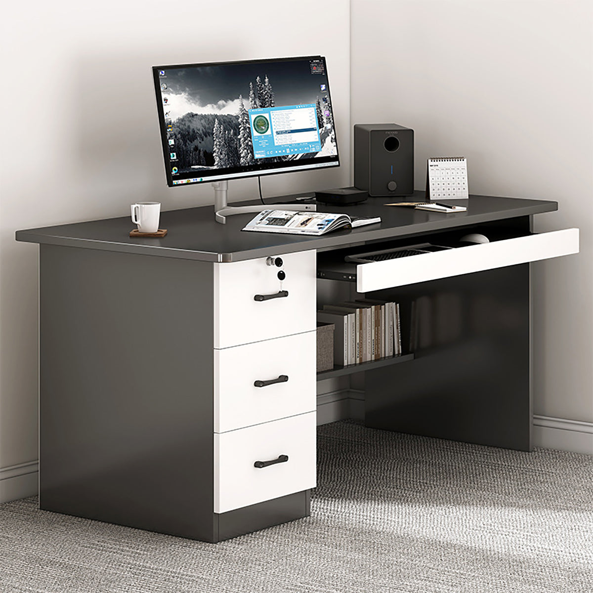 Minimalist Computer Desk with Storage Drawers for Home and Office