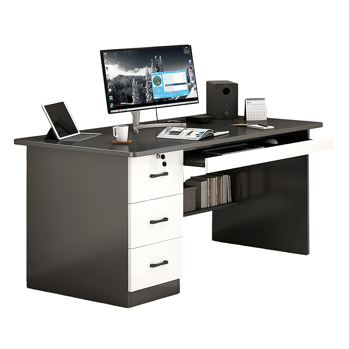 Minimalist Computer Desk with Storage Drawers for Home and Office