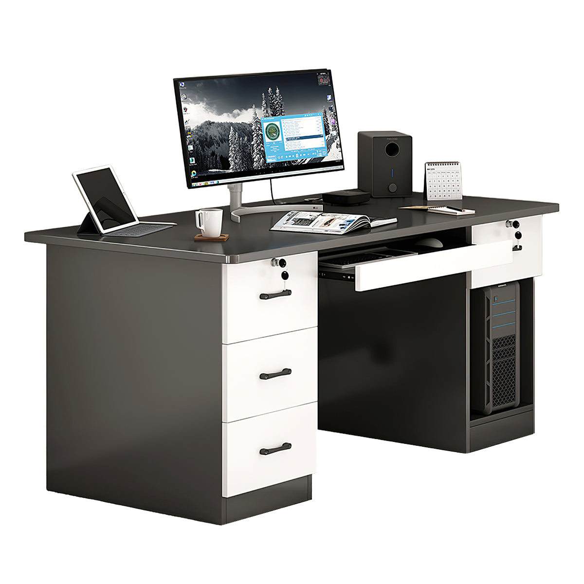 Minimalist Computer Desk with Storage Drawers for Home and Office