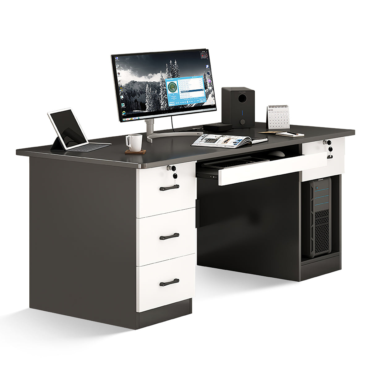 Minimalist Computer Desk with Storage Drawers for Home and Office