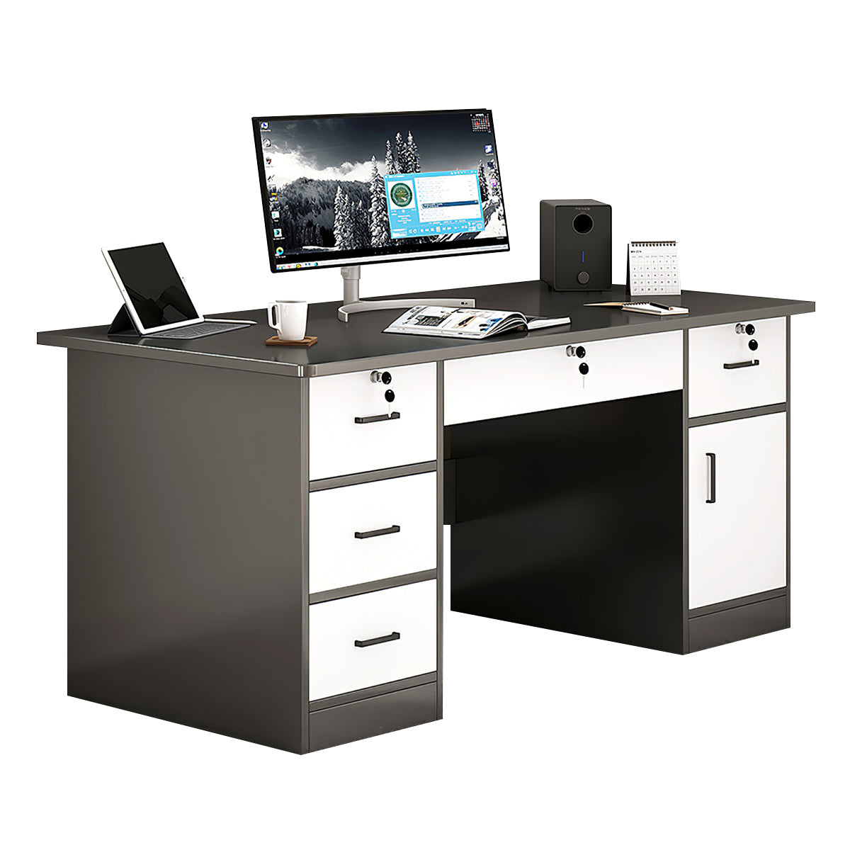 Minimalist Computer Desk with Storage Drawers for Home and Office