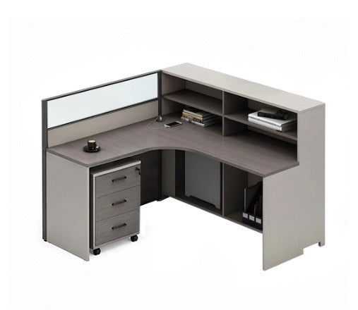Modern Minimalist L-Shaped Office Desk 55–220 in Wide with Built-In Power Outlets, Lockable Drawers, LED Accent Lighting & Privacy Panel