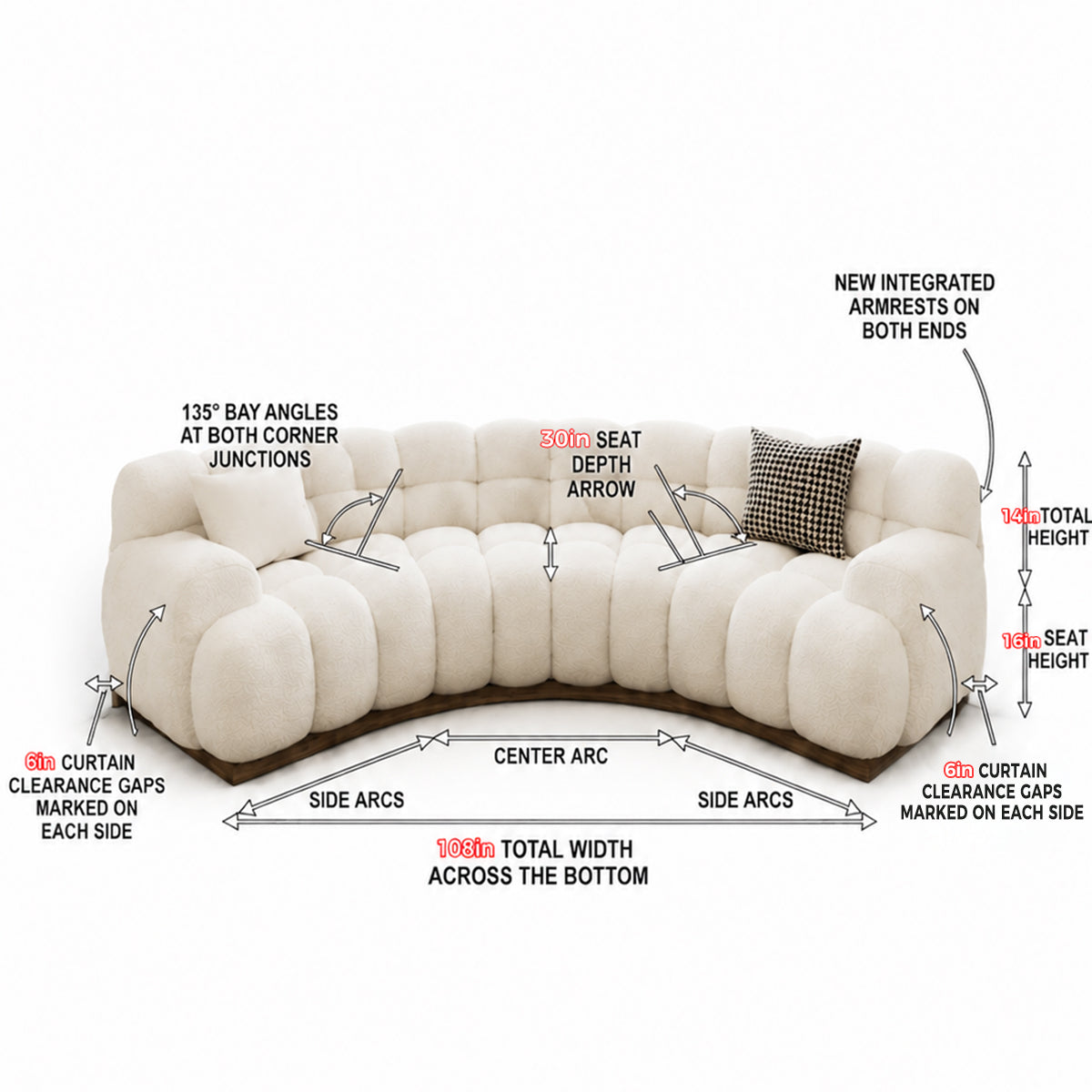Modern Minimalist Office Sofa 33–94 in Wide with Leather, LED Accent Lighting & Solid Wood