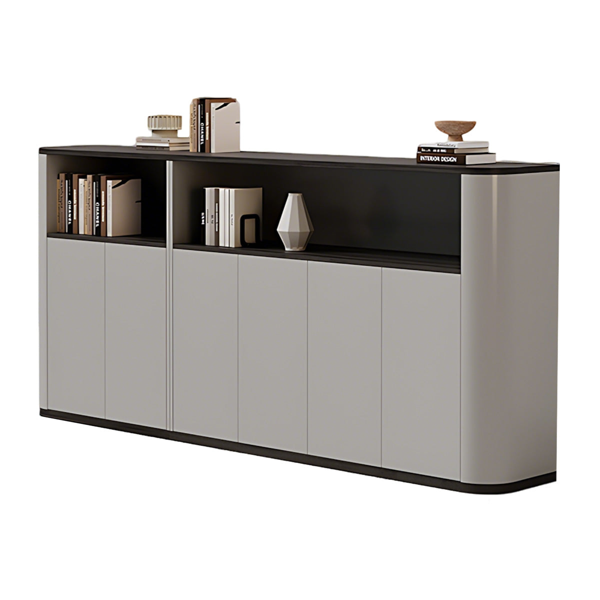 Anzhap height-adjustable executive desk with side storage cabinet, power and cable detail