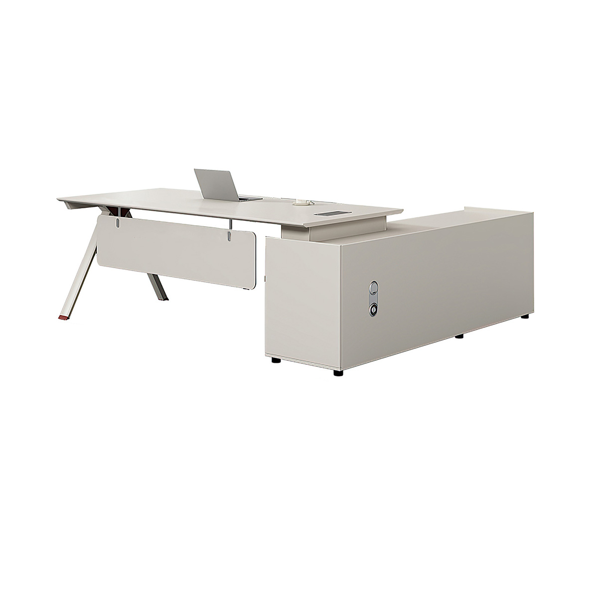 Minimalist and Comfortable Floral White Executive Desk with Privacy Panel Design