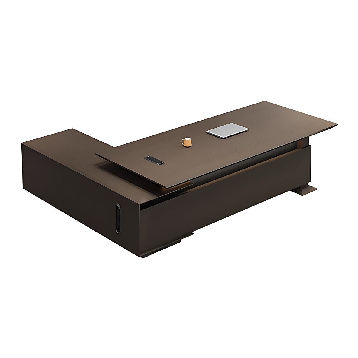 Italian-Style Luxurious Dark Brown L-Shaped Executive Desk with Spacious Desktop Design