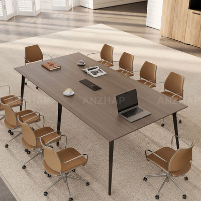 Refined 94" L × 47" W Conference Table with Cable Management Outlet, Angled Edge Tabletop & Steel Frame Legs for Modern Meeting Rooms