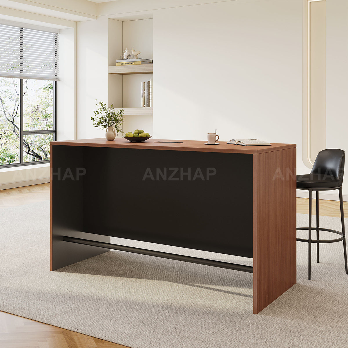 Contemporary 71" L Bar Height Table with Smart Charging Cable Box, Reinforced Front Panel for Office Break Rooms, Lounge Areas, Home Bars & Cafes (In Stock)