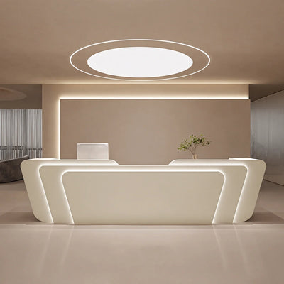 Curved Reception Desk 71-150 in Wide with LED Lighting, Stainless Steel & Lockable（Stock Items）