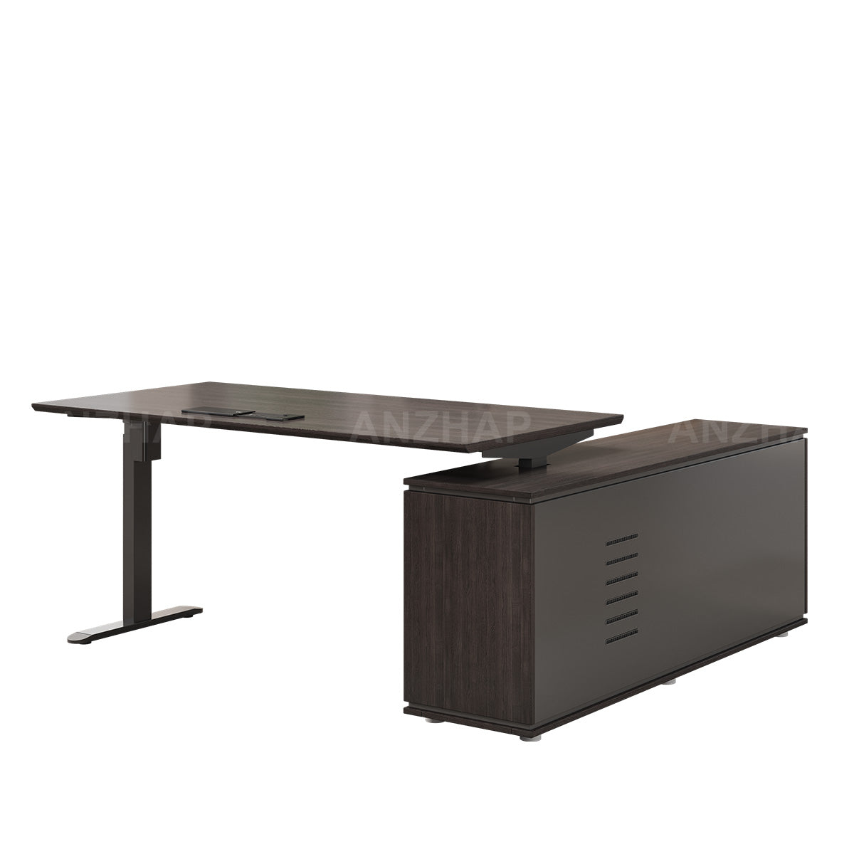 Electric Height-Adjustable Executive Desk with Power Outlet and Side Storage Cabinet (In Stock)