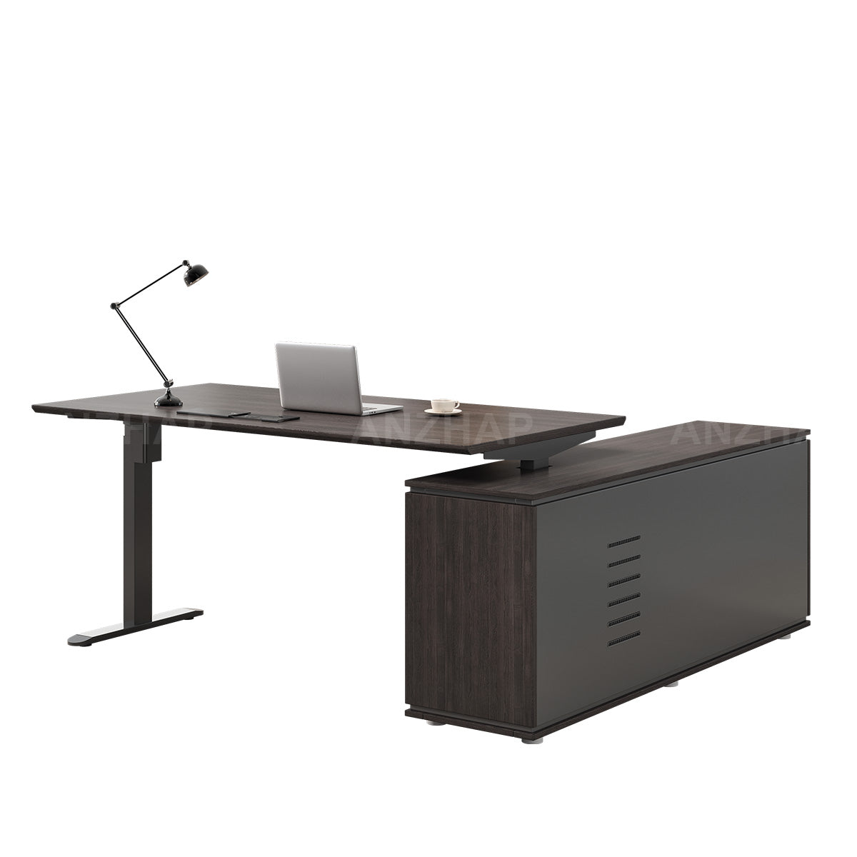 Electric Height-Adjustable Executive Desk with Power Outlet and Side Storage Cabinet (In Stock)