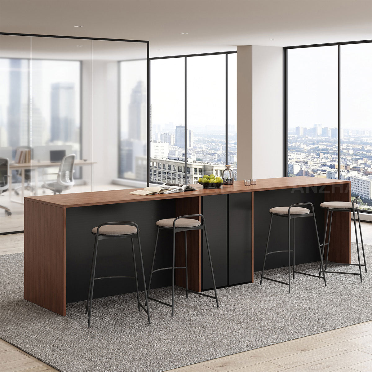 Elegant 142" L Large Storage Cabinet with Rear Pull-out Storage Compartments & Bottom Storage Cabinets for Kitchen, Dining Areas, Office & Bar Spaces (In Stock)