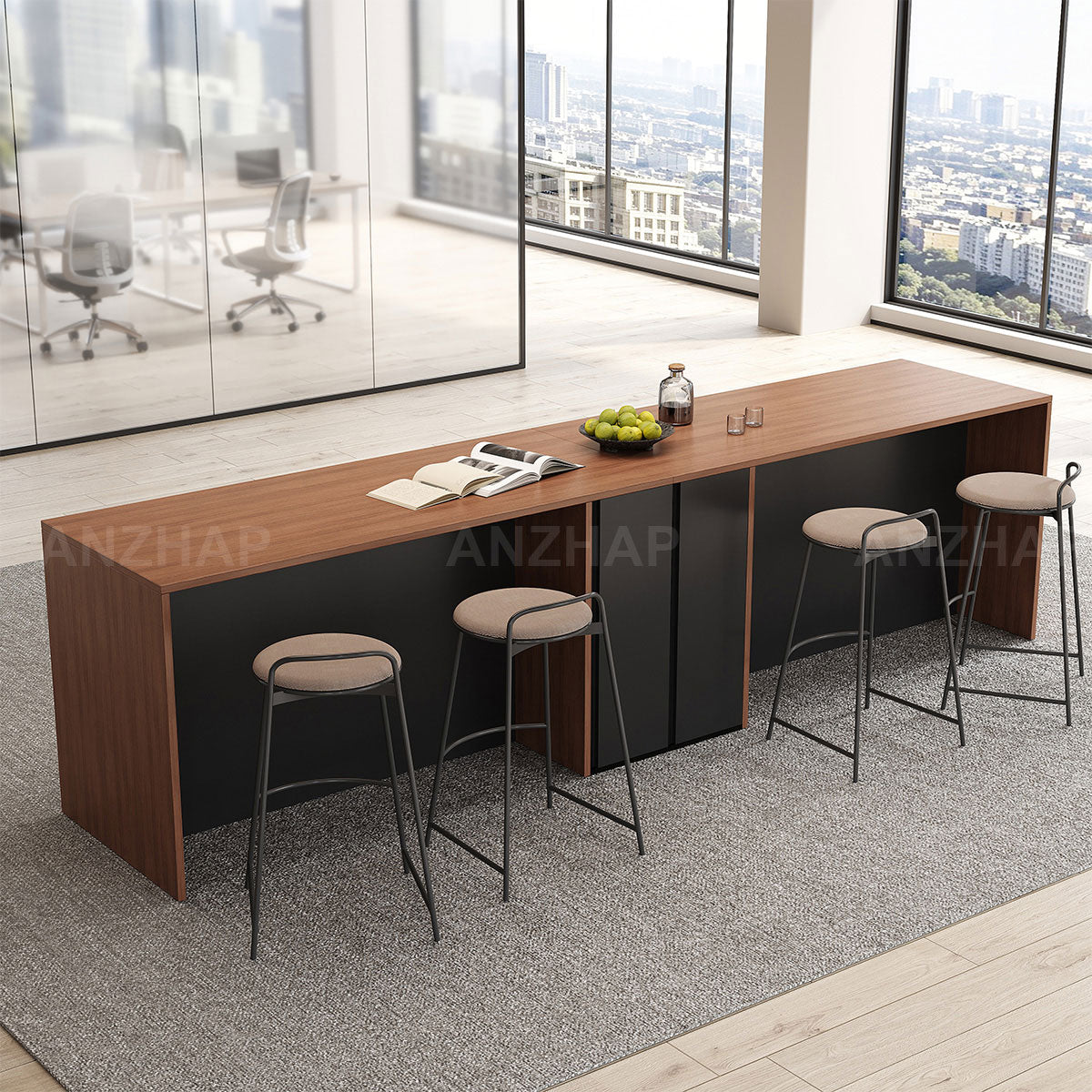 Elegant 142" L Large Storage Cabinet with Rear Pull-out Storage Compartments & Bottom Storage Cabinets for Kitchen, Dining Areas, Office & Bar Spaces (In Stock)