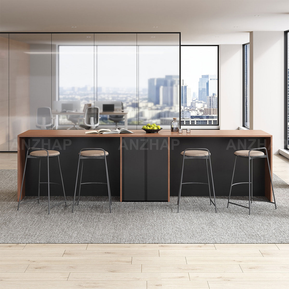 Elegant 142" L Large Storage Cabinet with Rear Pull-out Storage Compartments & Bottom Storage Cabinets for Kitchen, Dining Areas, Office & Bar Spaces（Stock Items）