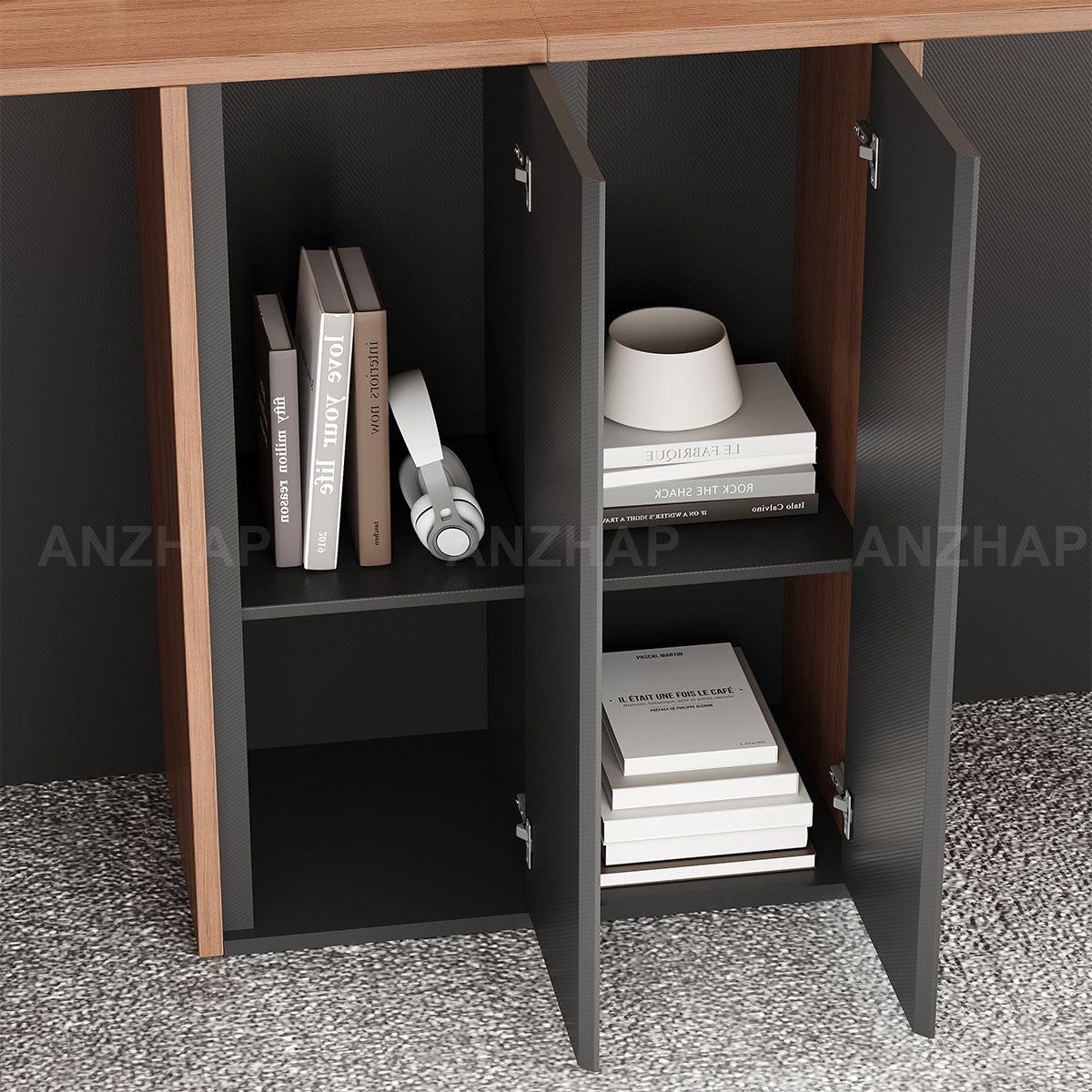 Elegant 142" L Large Storage Cabinet with Rear Pull-out Storage Compartments & Bottom Storage Cabinets for Kitchen, Dining Areas, Office & Bar Spaces（Stock Items）